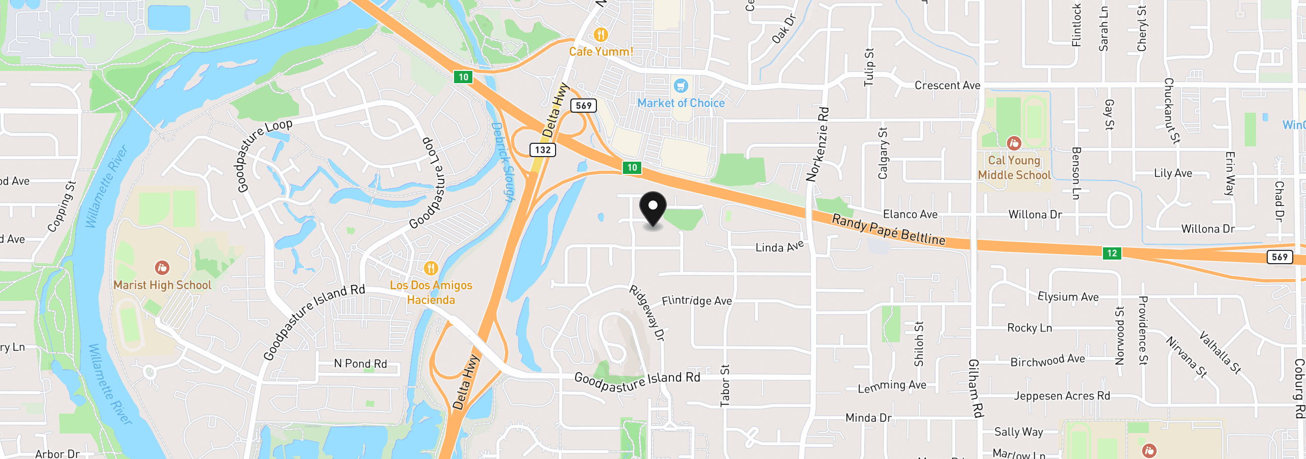 Map showing the location of 2233 Ironwood St, Eugene, OR 97401
