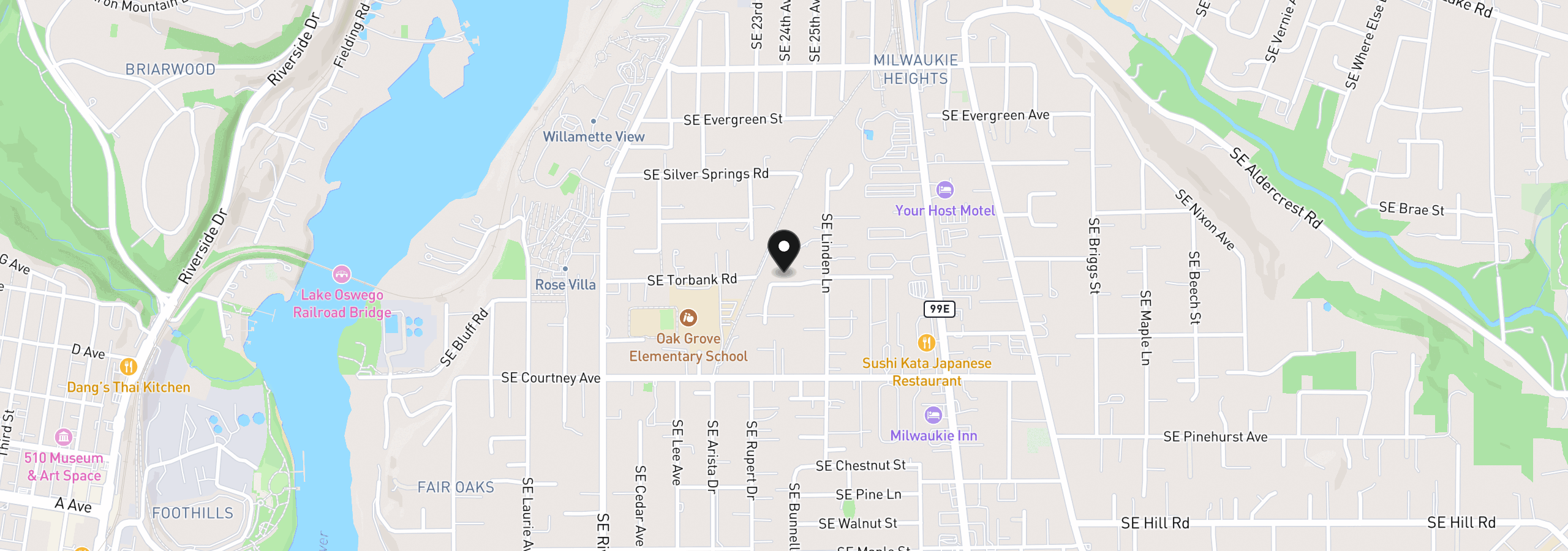 Map showing the location of 2357 SE Lindenbrook Ct, Milwaukie, OR 97222