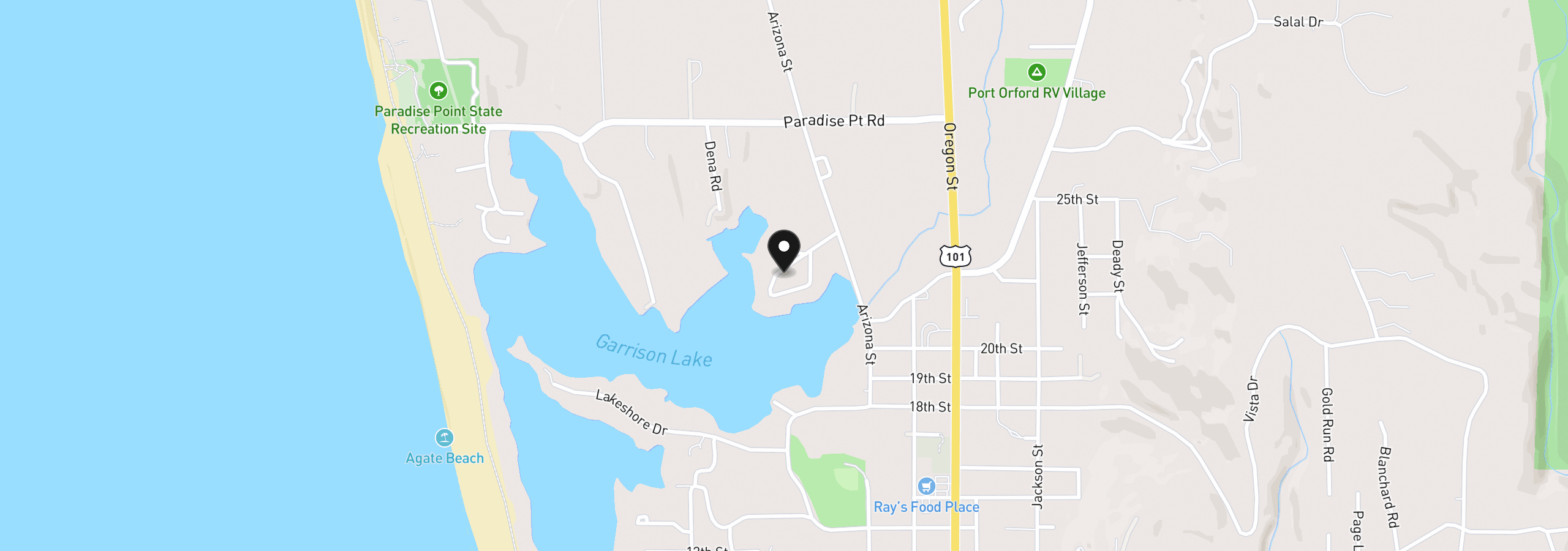 Map showing the location of 15 Geer Cir, Port Orford, OR 97465