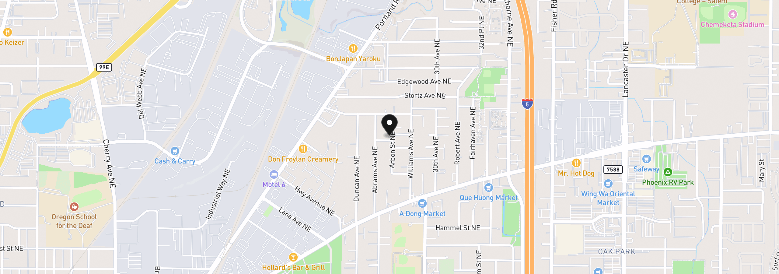 Map showing the location of 3419 Arbon St NE, Salem, OR 97301