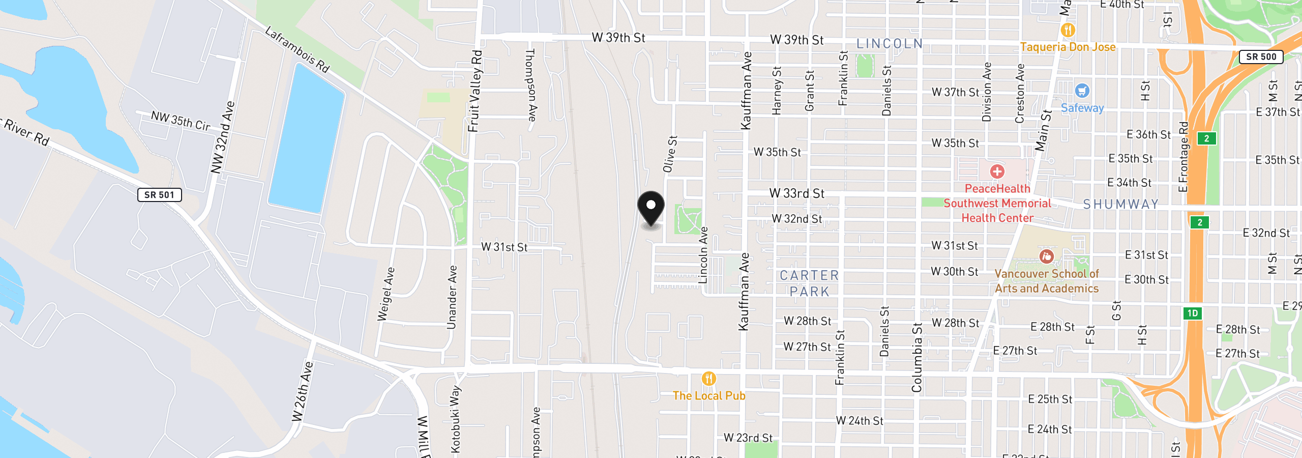 Map showing the location of 1209 W 32nd Cir, Vancouver, Wa 98660
