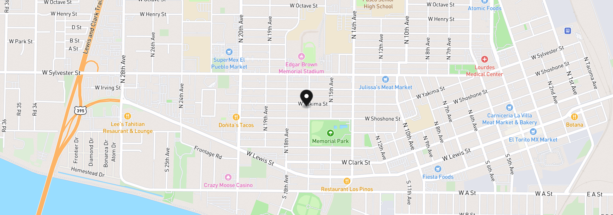 Map showing the location of 1704 W Yakima St, Pasco, Wa 99301