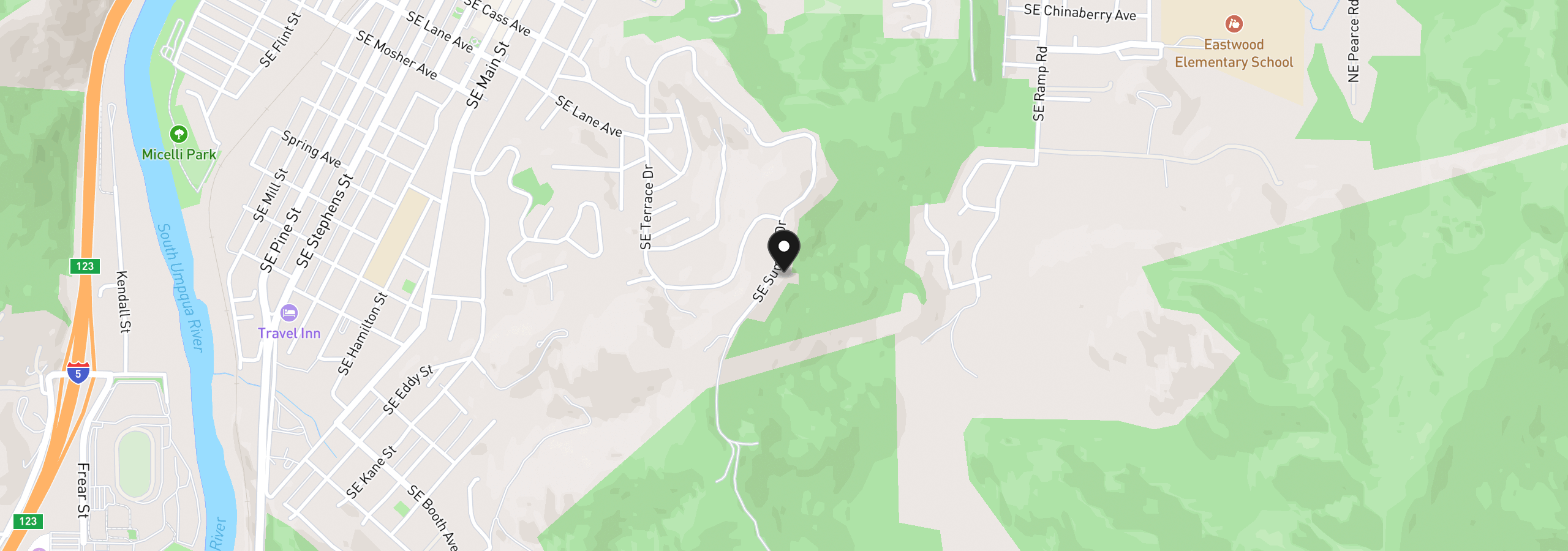 Map showing the location of 725 SE Summit Dr, Roseburg, OR 97470