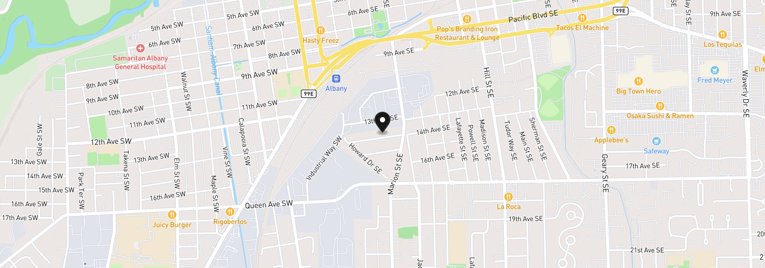 Map showing the location of 345 14th Ave SE, Albany, OR 97322