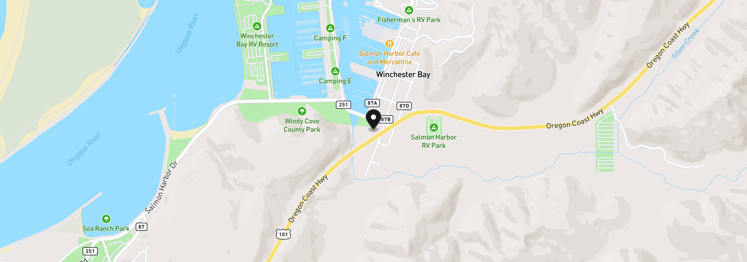 Map showing the location of 954 Beach Blvd, Winchester Bay, OR 97467