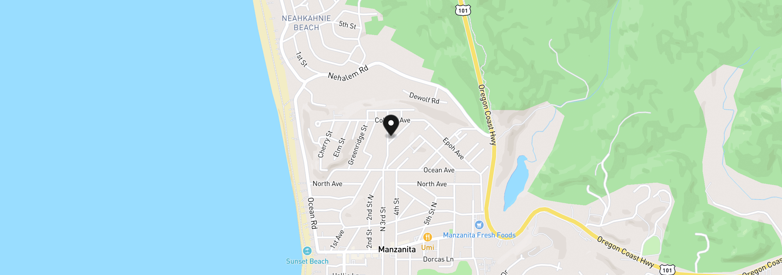 Map showing the location of Knobcone St 01300, Manzanita, OR 97130