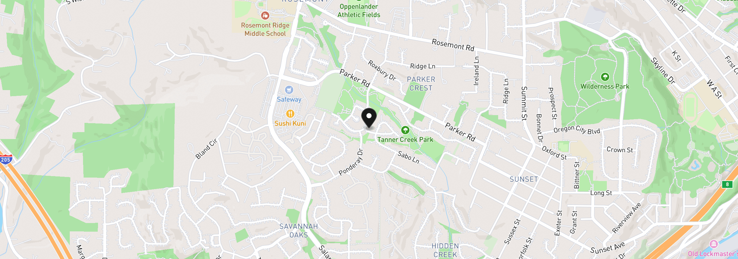 Map showing the location of 3603 Wild Rose Loop, West Linn, OR 97068