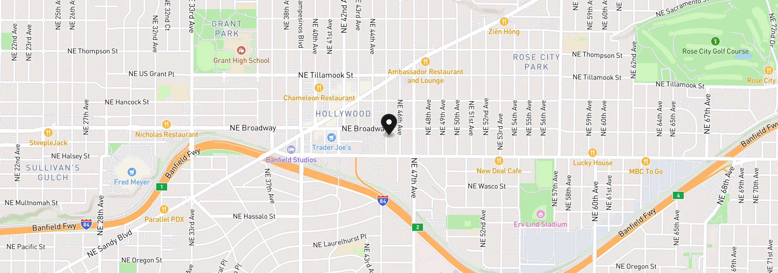 Map showing the location of 1616 NE 45th Ave 5e, Portland, OR 97213