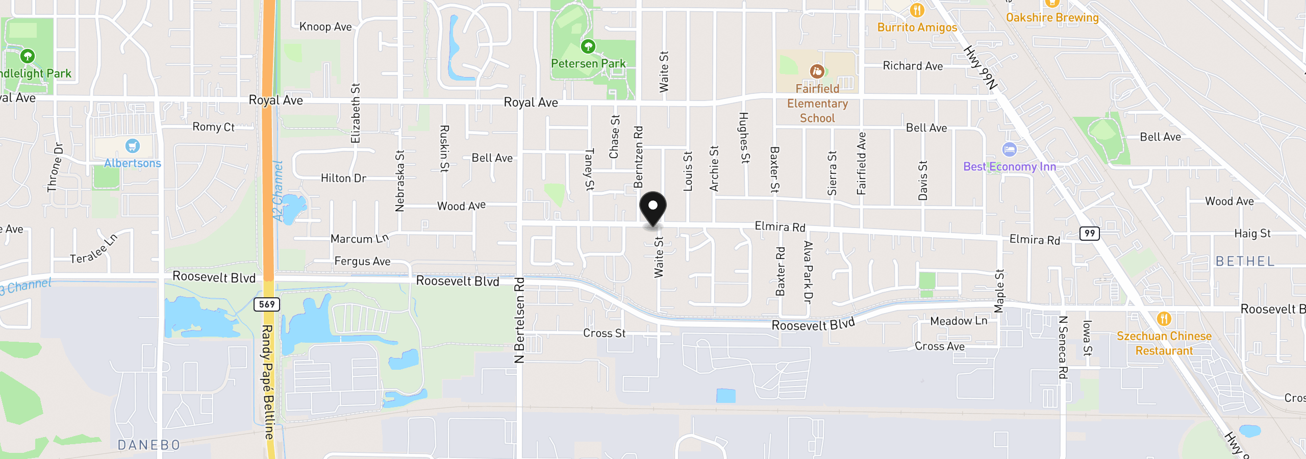 Map showing the location of 3810 Elmira Rd, Eugene, OR 97402