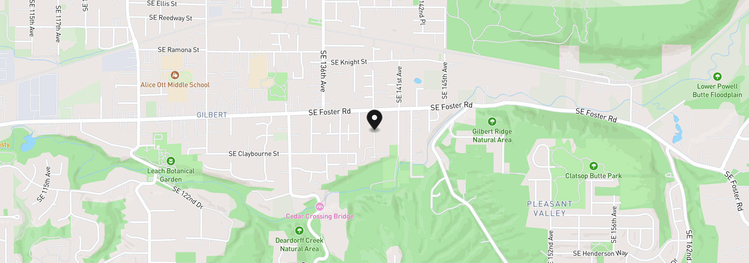 Map showing the location of 6480 SE 140th Ave, Portland, OR 97236