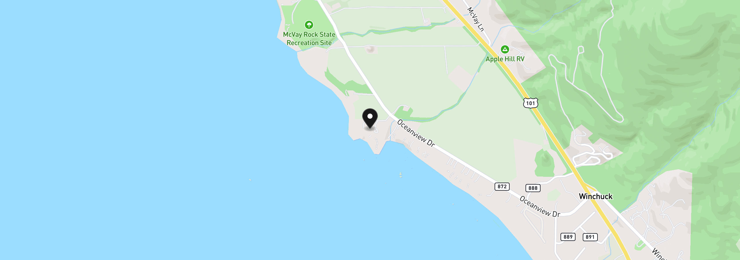 Map showing the location of 98686 Fox Dr, Brookings, OR 97415