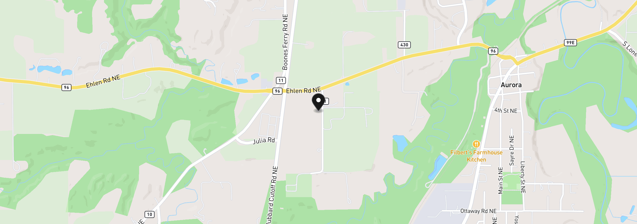 Map showing the location of 21407 NE Oak Ln, Aurora, OR 97002