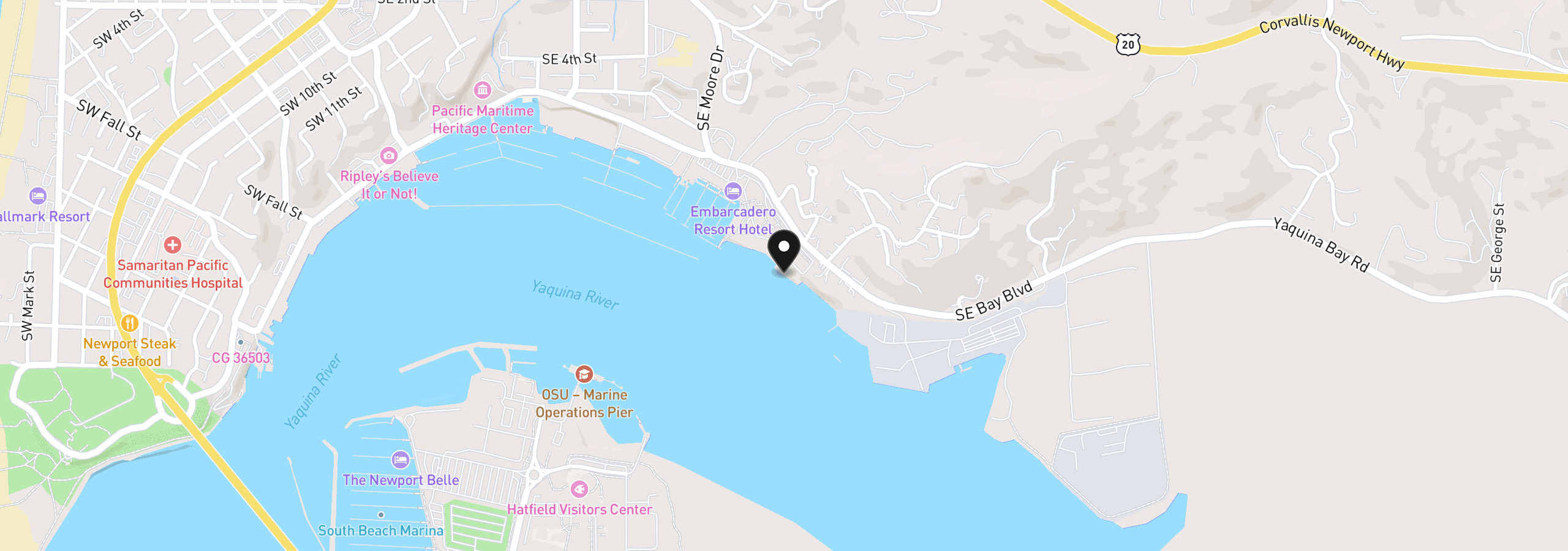 Map showing the location of 1000 SE Bay Blvd 140, Newport, OR 97365