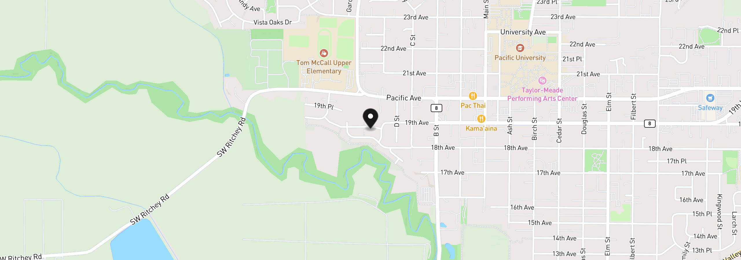 Map showing the location of 1568 19th Ave, Forest Grove, OR 97116