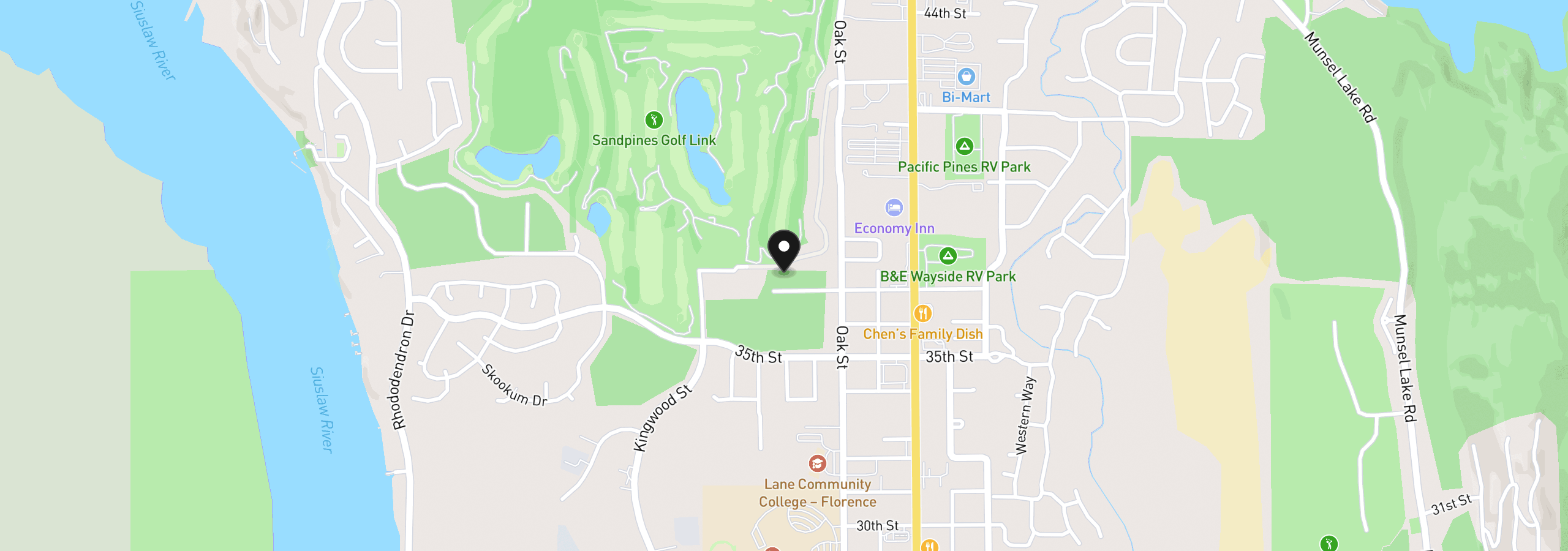 Map showing the location of 1445 37th St, Florence, OR 97439
