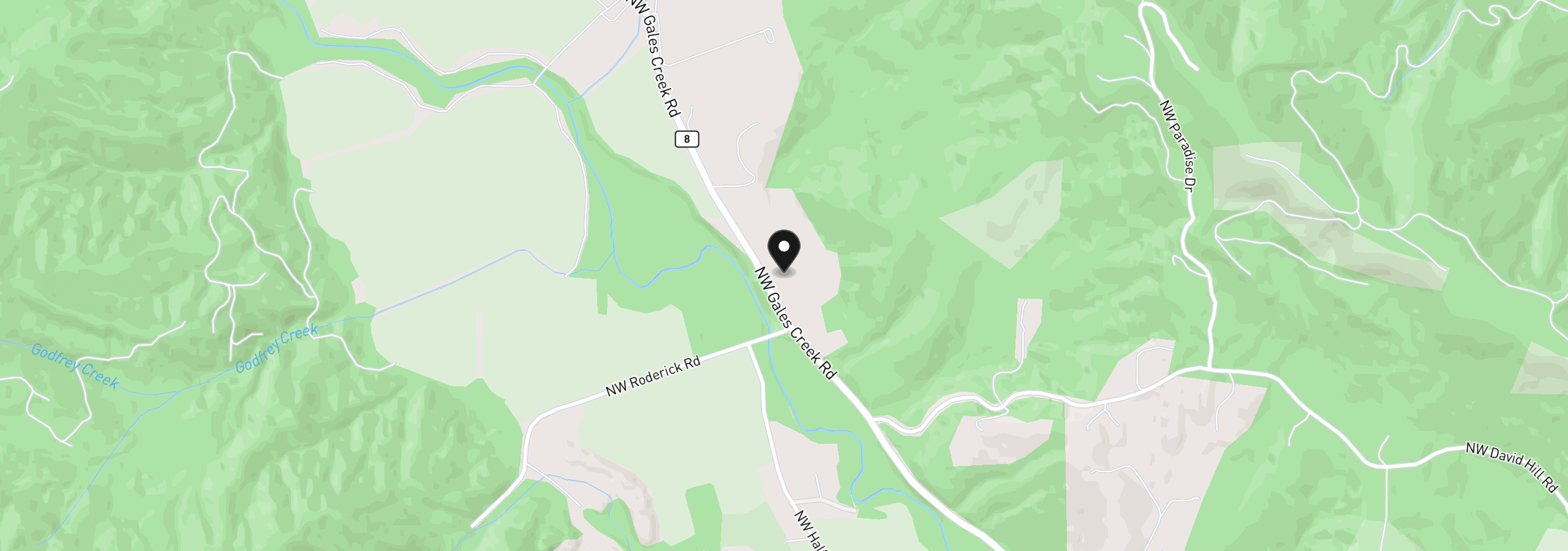 Map showing the location of 5060 NW Gales Creek Rd, Forest Grove, OR 97116