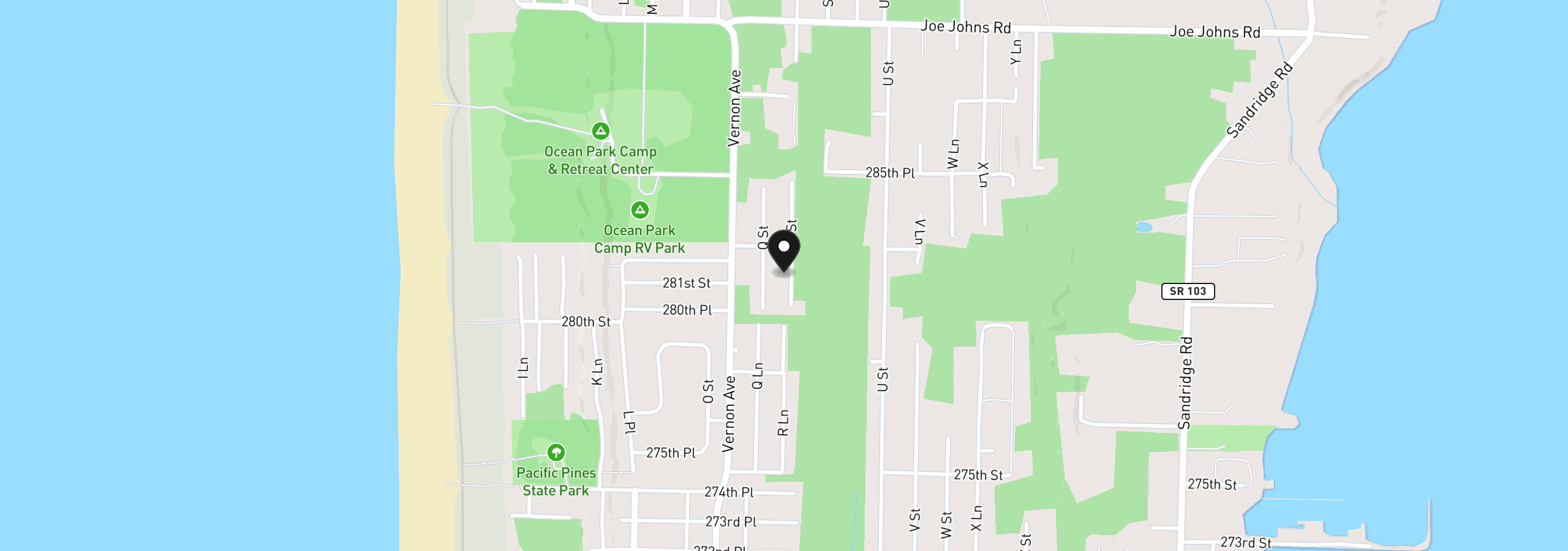 Map showing the location of 28103 R St, Ocean Park, Wa 98640