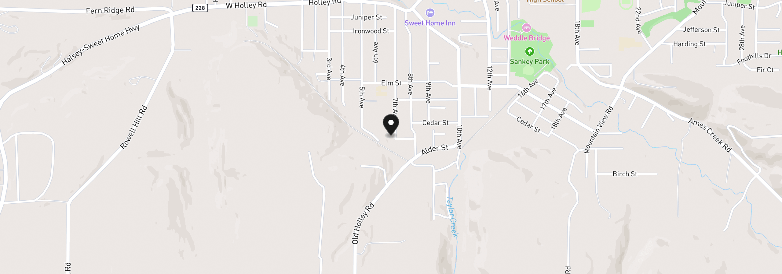 Map showing the location of 140 7th Ave, Sweet Home, OR 97386
