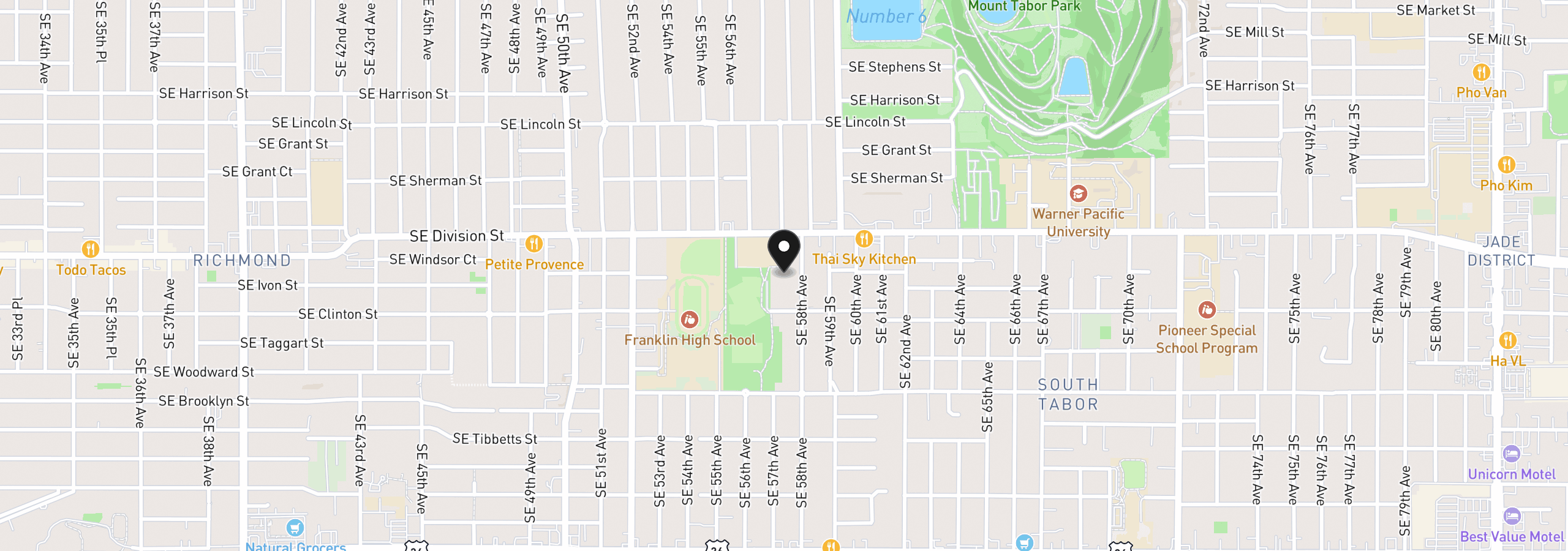 Map showing the location of 2561 SE 58th Ave, Portland, OR 97206