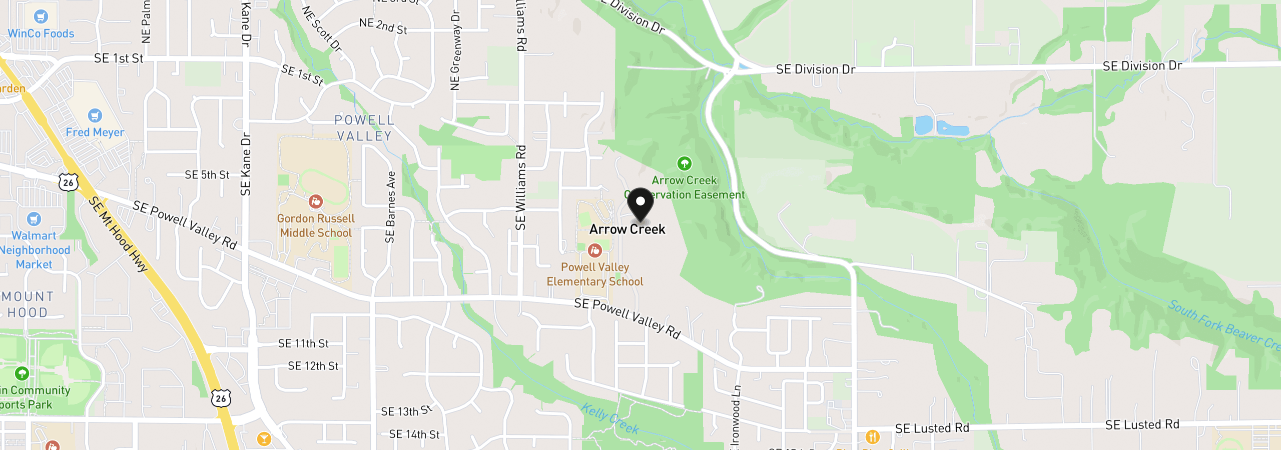 Map showing the location of 600 SE Arrow Creek Ln, Gresham, OR 97080