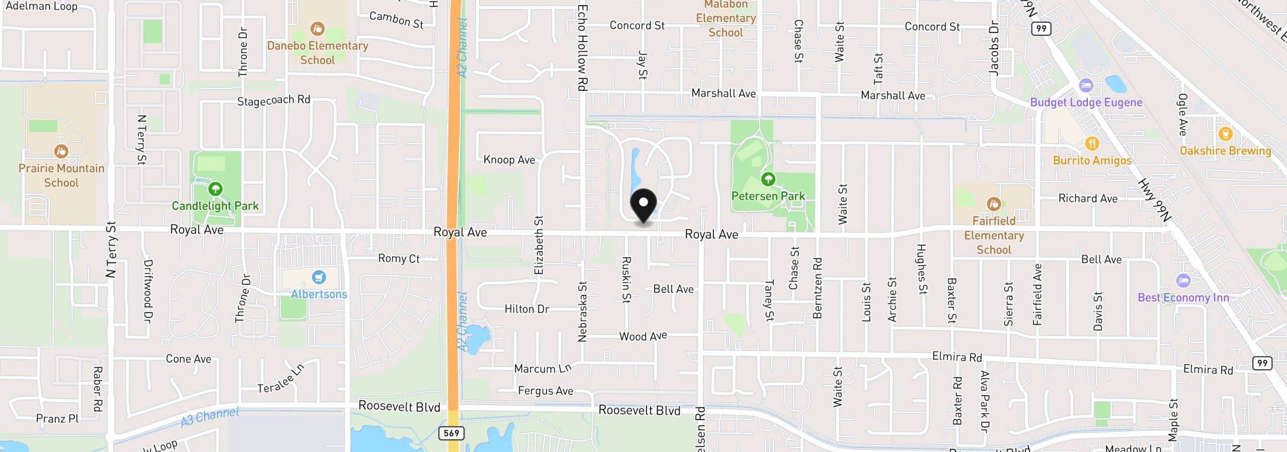 Map showing the location of 4055 Royal Ave 14, Eugene, OR 97402