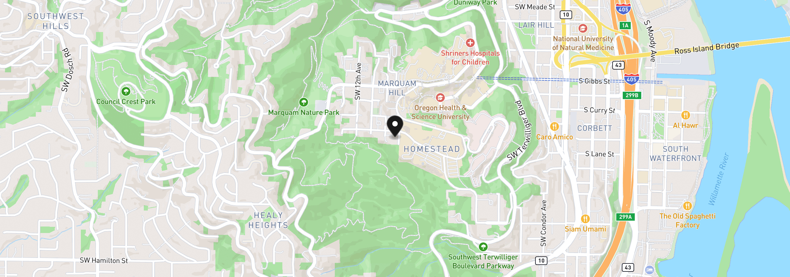 Map showing the location of 908 SW Gaines St 24, Portland, OR 97239