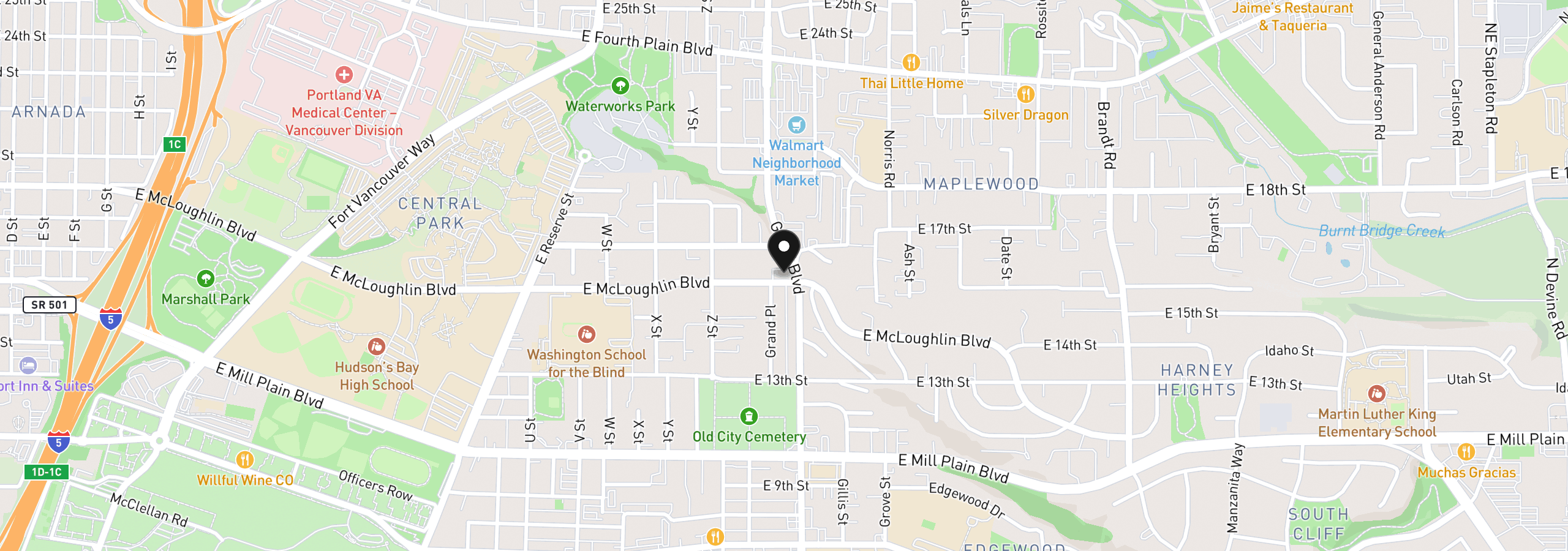 Map showing the location of 2772 E McLoughlin Blvd, Vancouver, Wa 98661