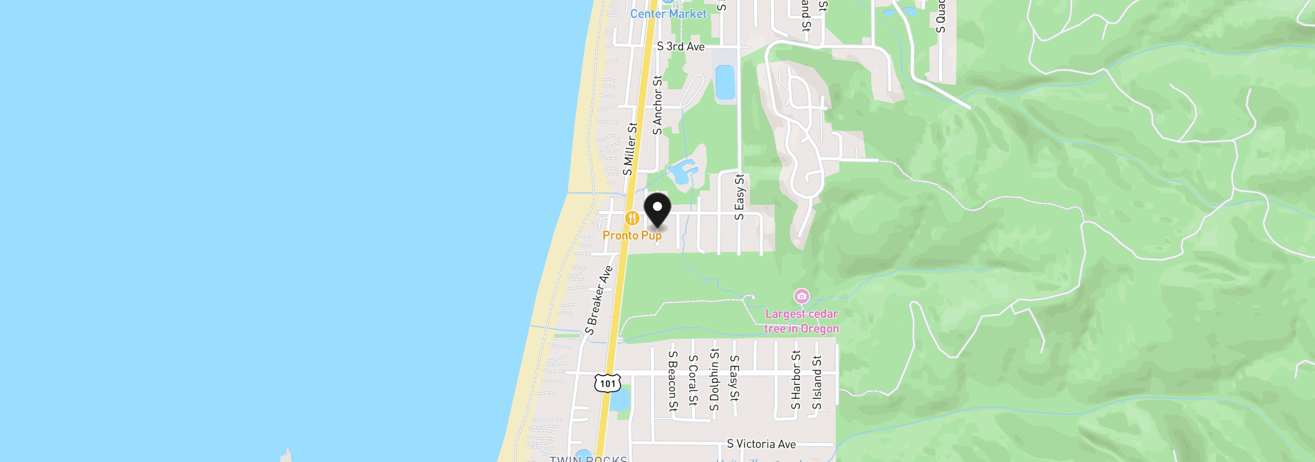 Map showing the location of S Anchor St, Rockaway Beach, OR 97136