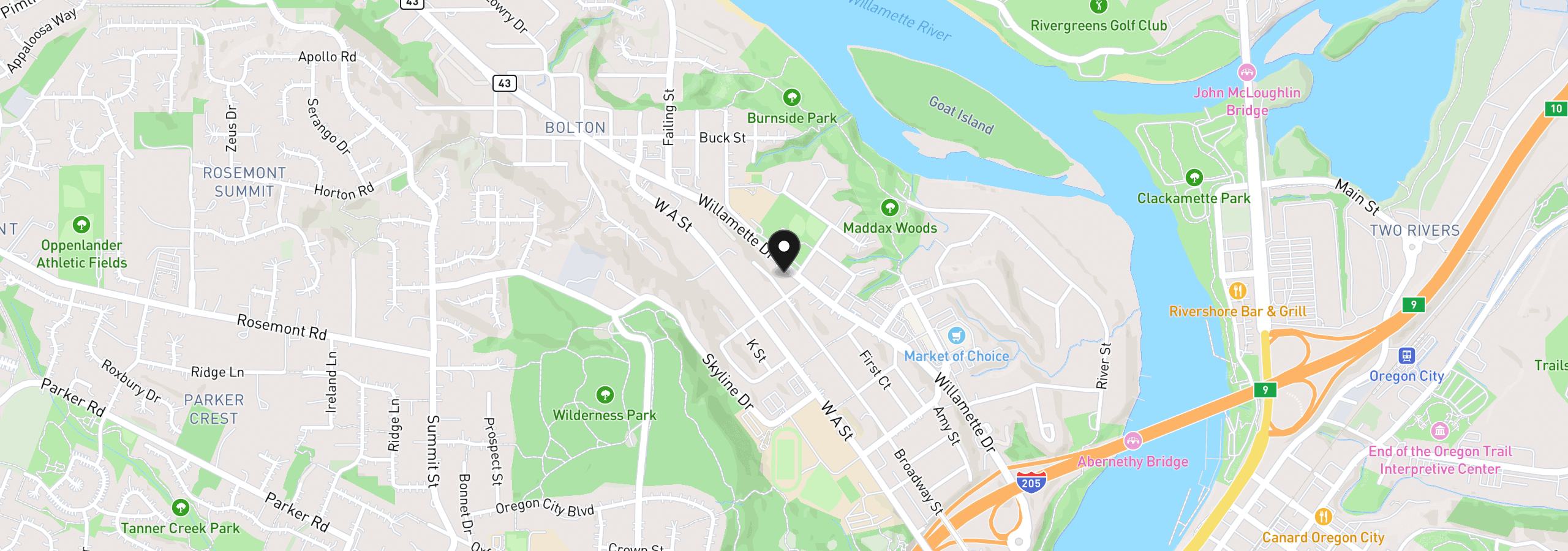 Map showing the location of 21695 Willamette Dr, West Linn, OR 97068