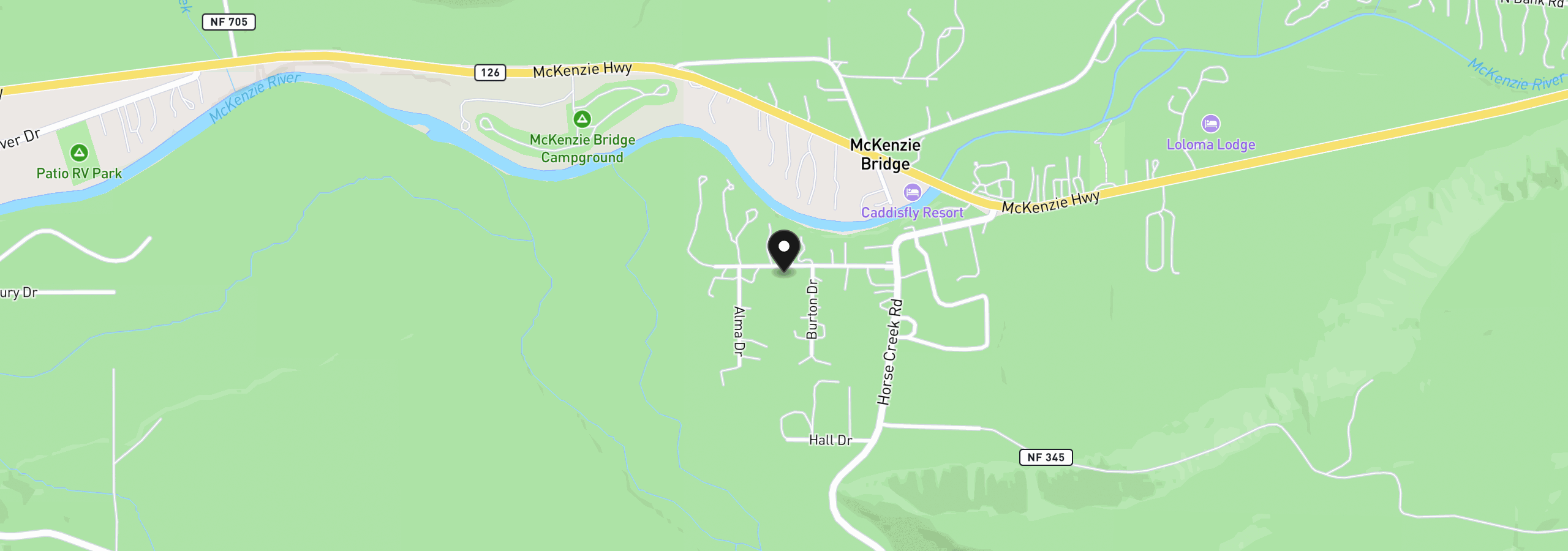 Map showing the location of 1655144006600, McKenzie Bridge, OR 97413