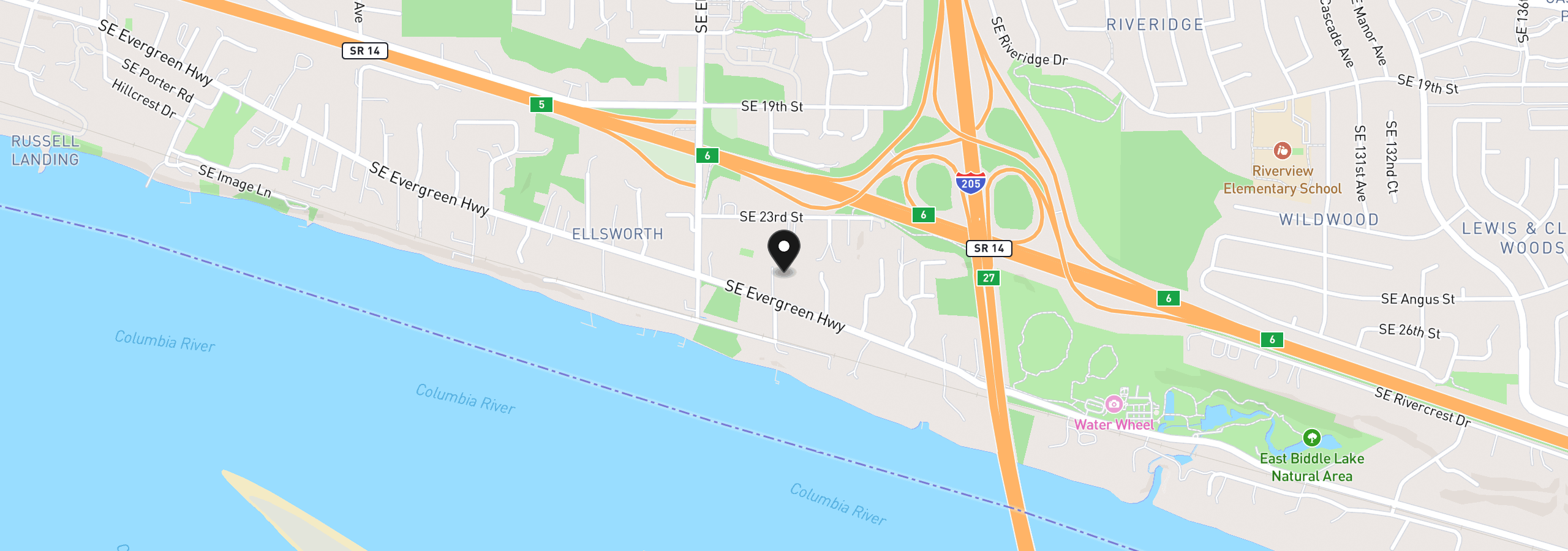 Map showing the location of 11110 SE Evergreen Hwy, Vancouver, Wa 98664
