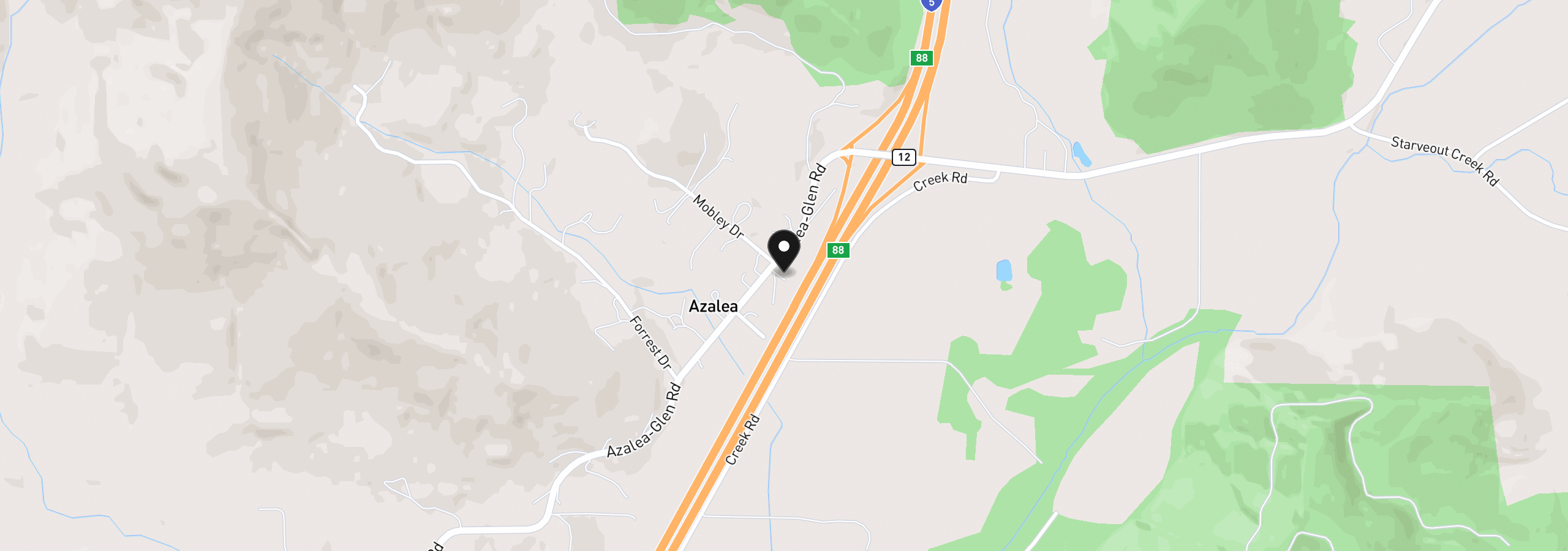 Map showing the location of 412 Azalea Glen Rd, Azalea, OR 97410