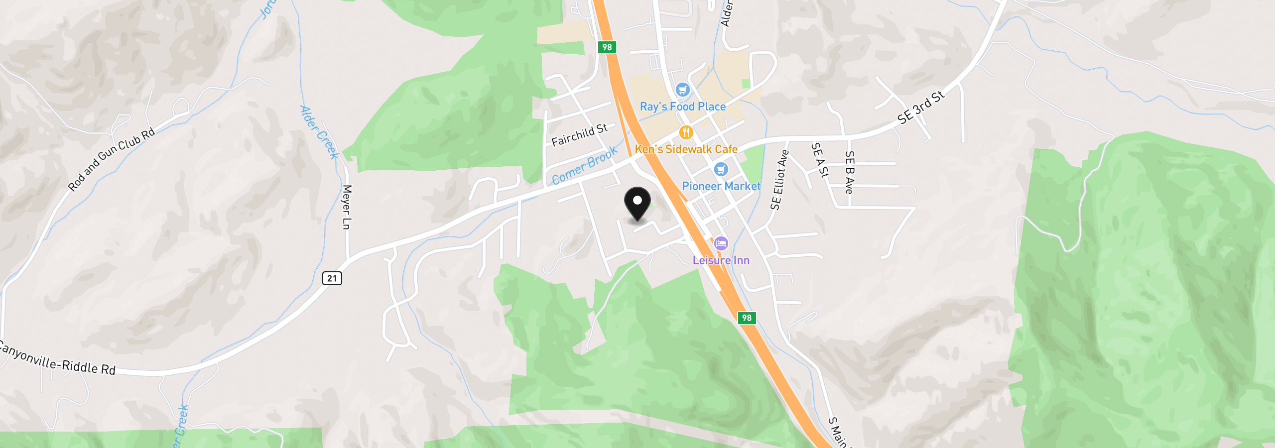 Map showing the location of 472 SW 4th St, Canyonville, OR 97417