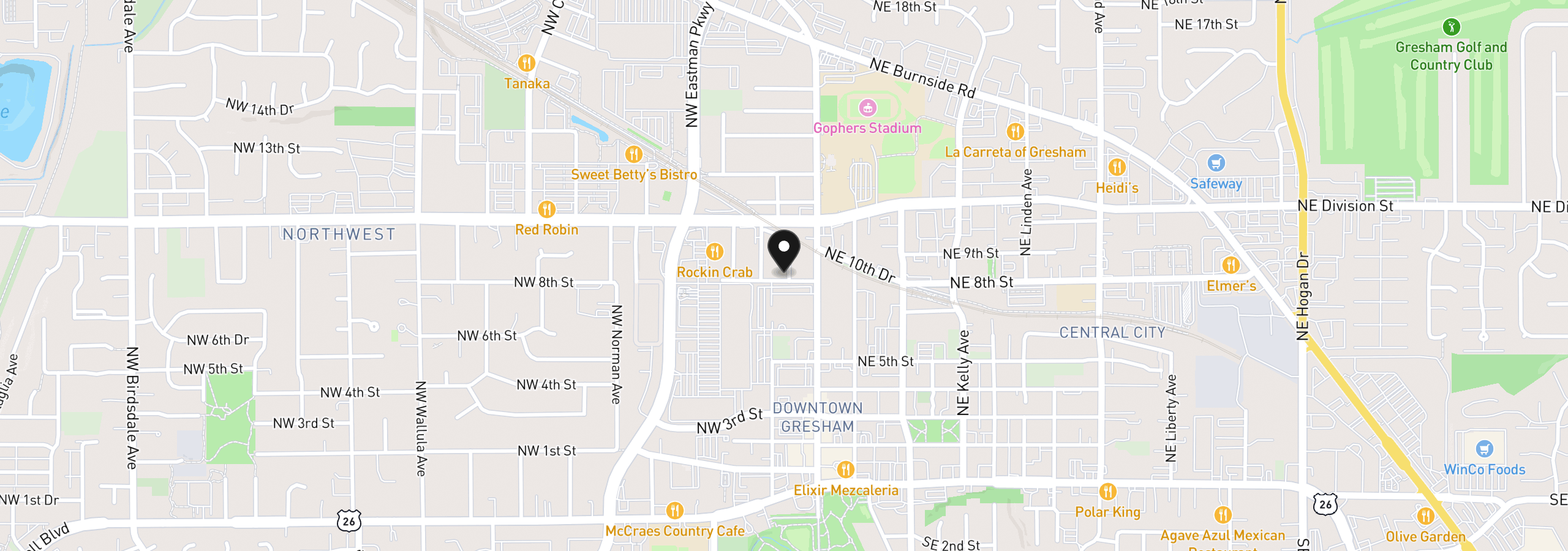 Map showing the location of 109 NW 8th St, Gresham, OR 97030