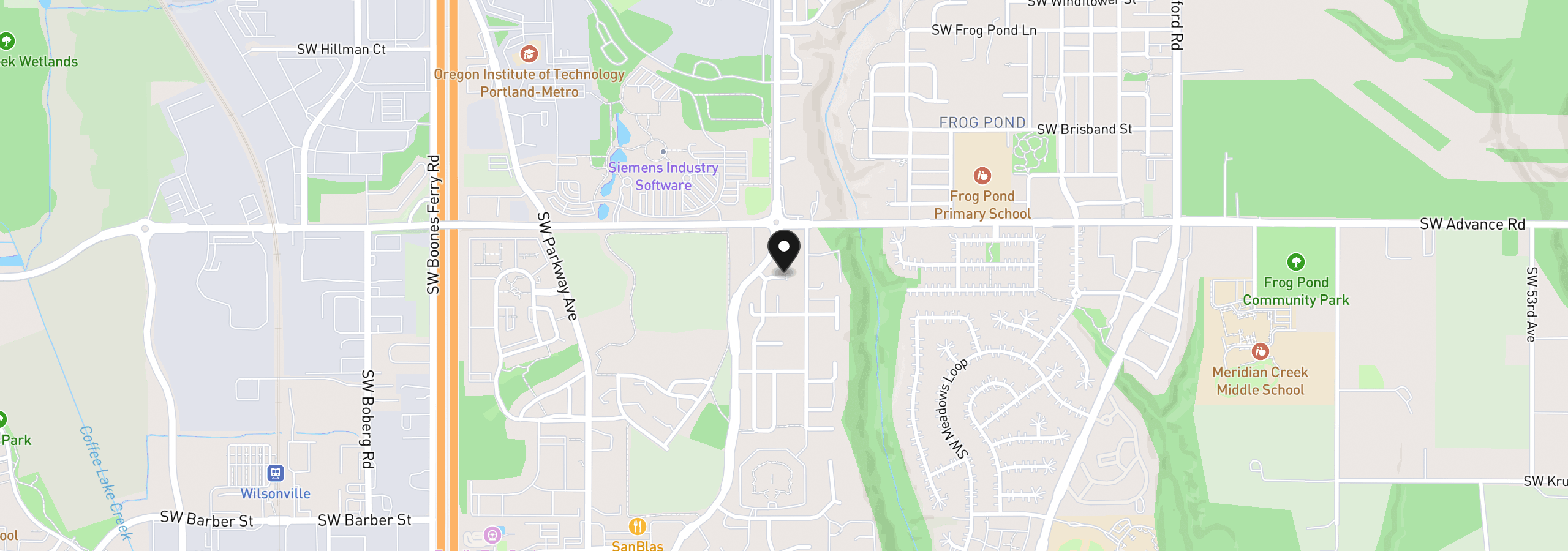 Map showing the location of 28175 SW Canyon Creek Rd S, Wilsonville, OR 97070