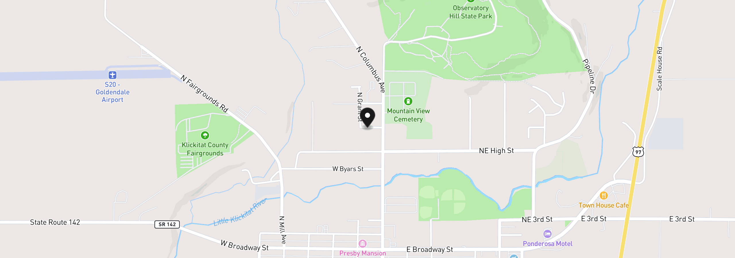Map showing the location of 100 Ankeny St, Goldendale, Wa 98620
