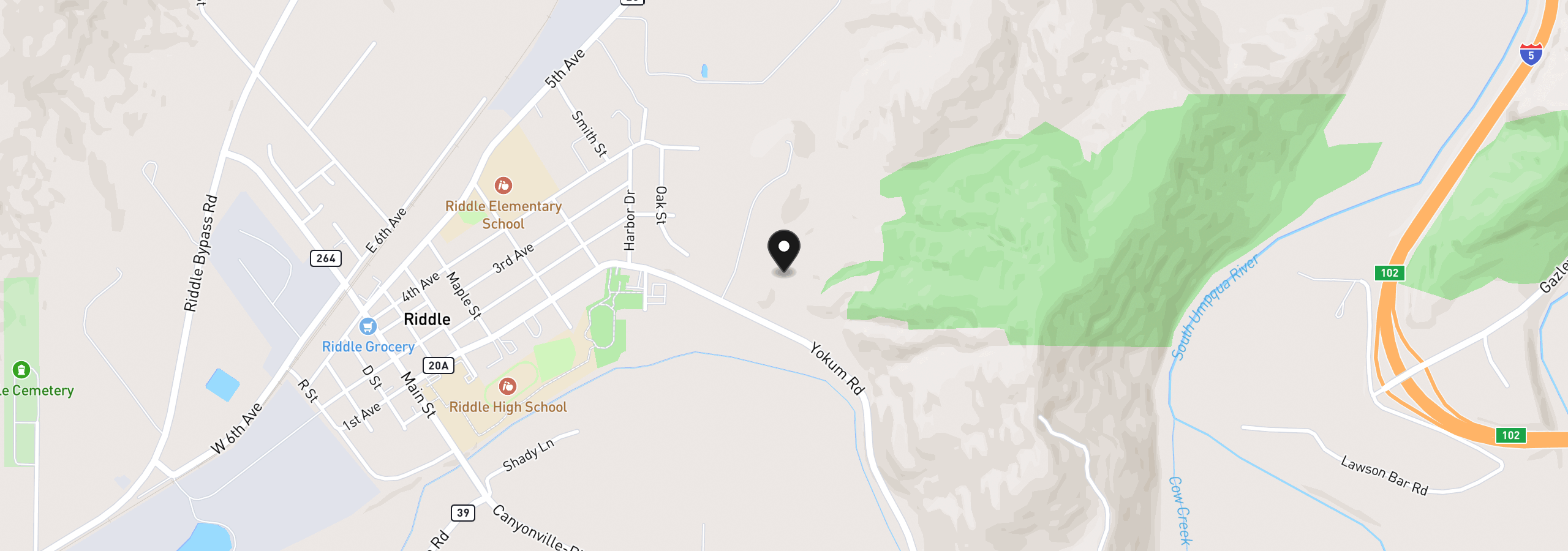 Map showing the location of 0 Second Ave, Riddle, OR 97469