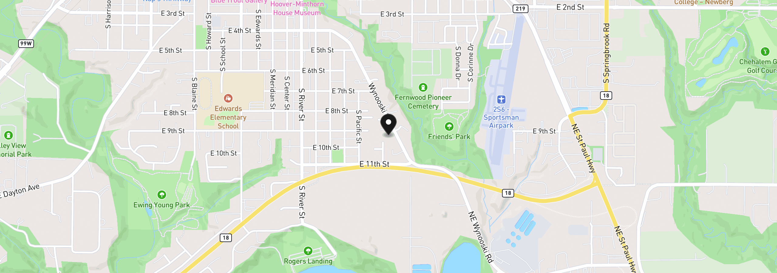 Map showing the location of 917 S Wynooski St, Newberg, OR 97132