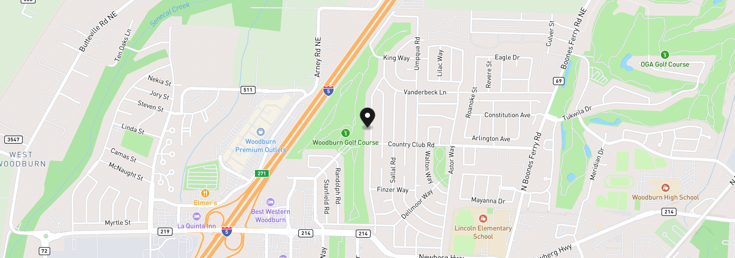 Map showing the location of 1485 Princeton Rd, Woodburn, OR 97071