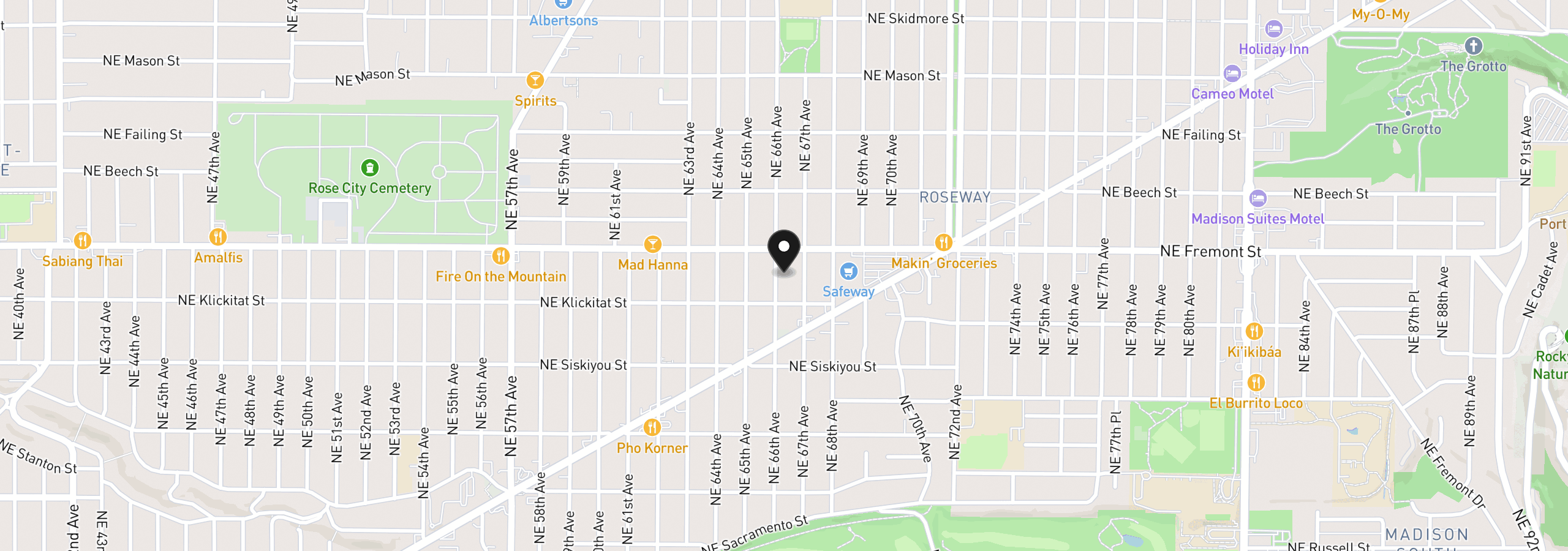 Map showing the location of 3400 NE 66th Ave, Portland, OR 97213