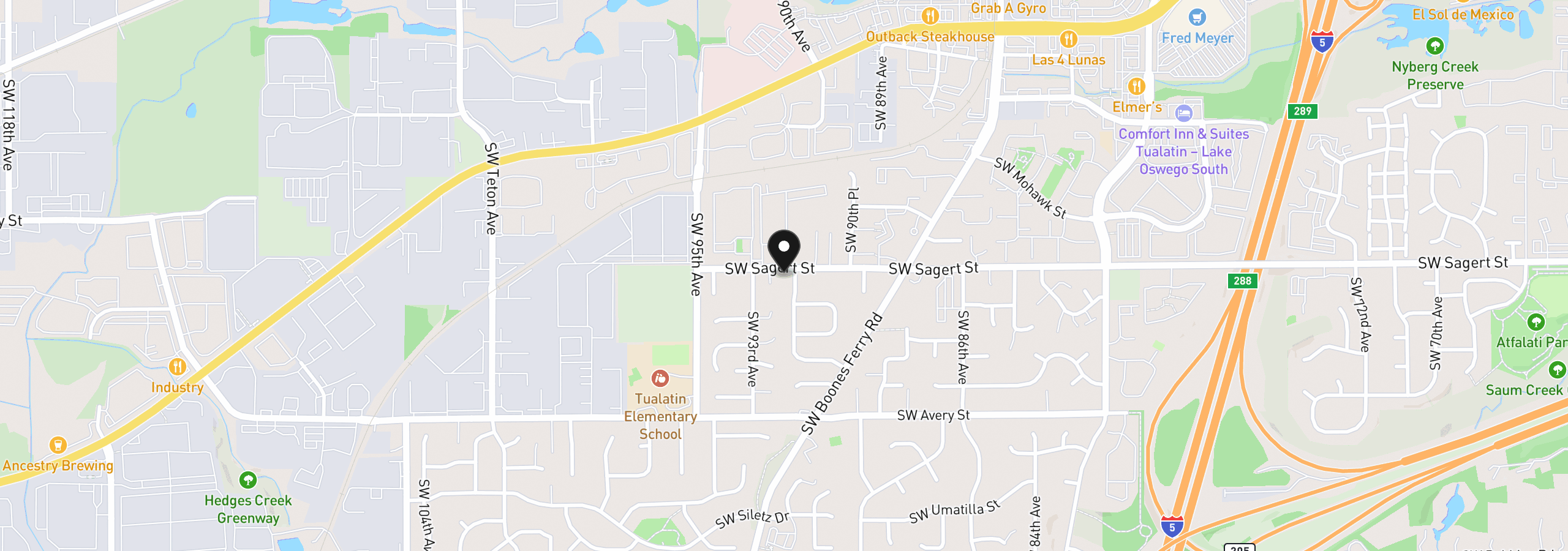Map showing the location of 9200 SW Sagert St, Tualatin, OR 97062