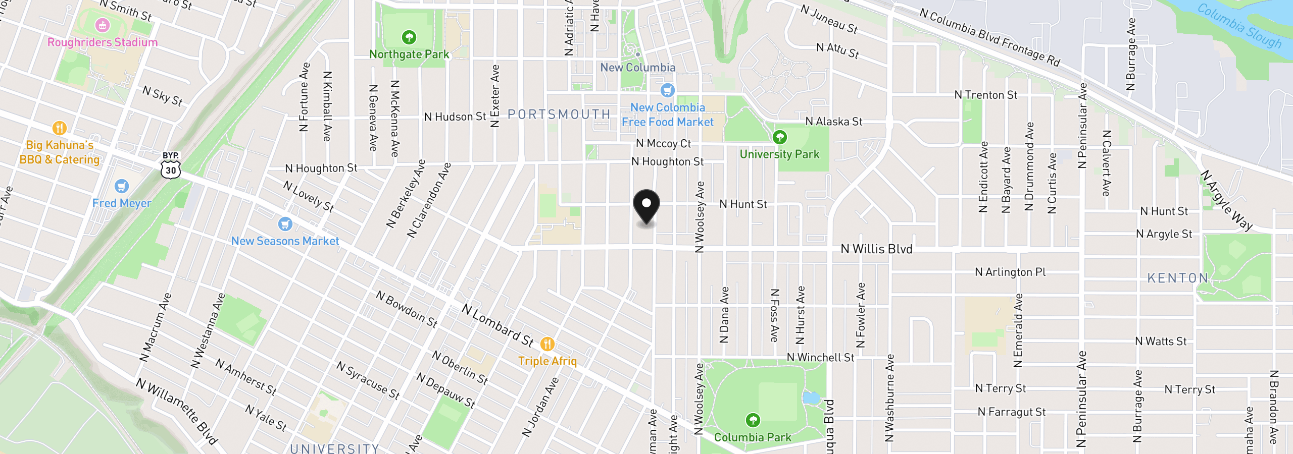 Map showing the location of 8509 N Newman Ave, Portland, OR 97203