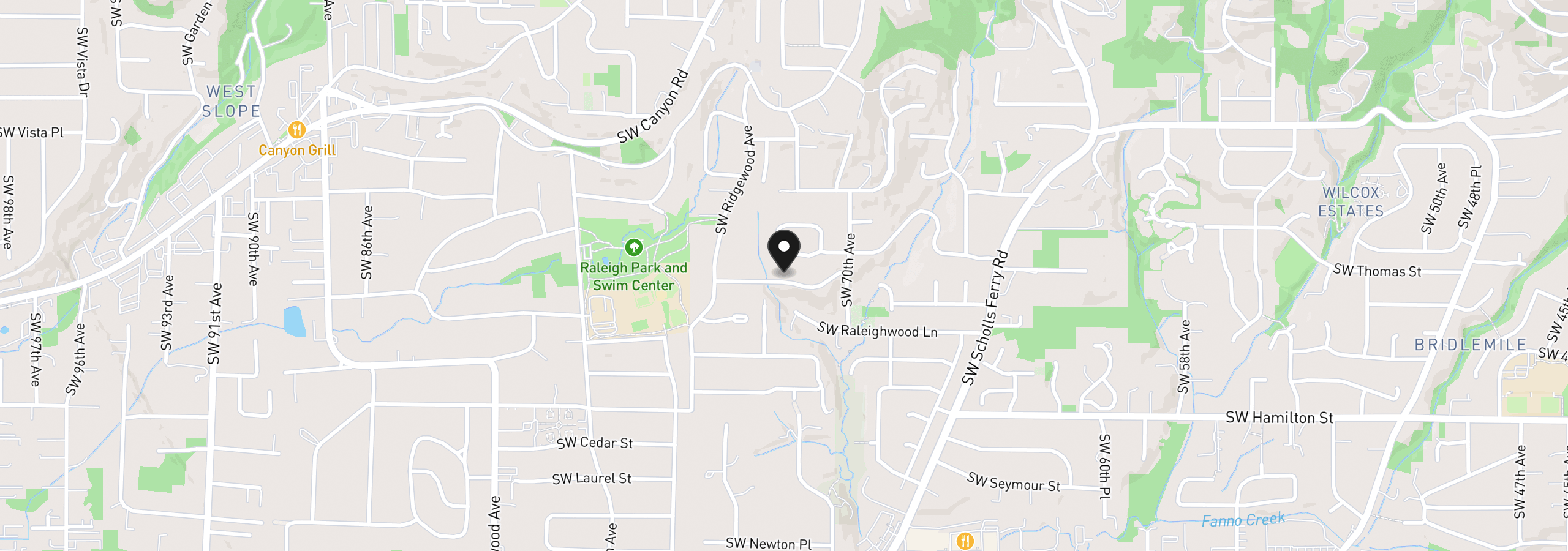 Map showing the location of 7215 SW Gable Park Rd, Portland, OR 97225