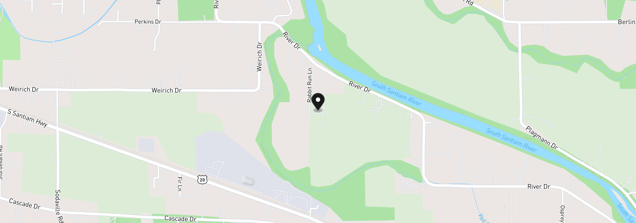 Map showing the location of 38712 River Dr, Lebanon, OR 97355