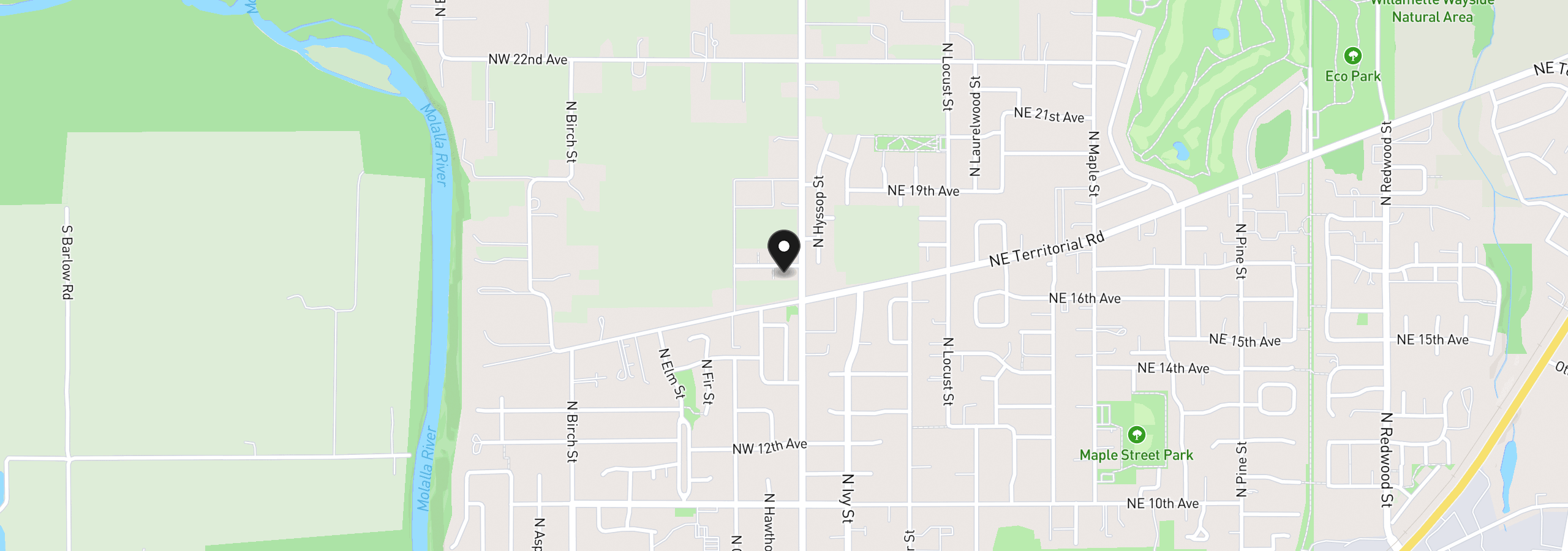 Map showing the location of 210 NW 16th Ave, Canby, OR 97013