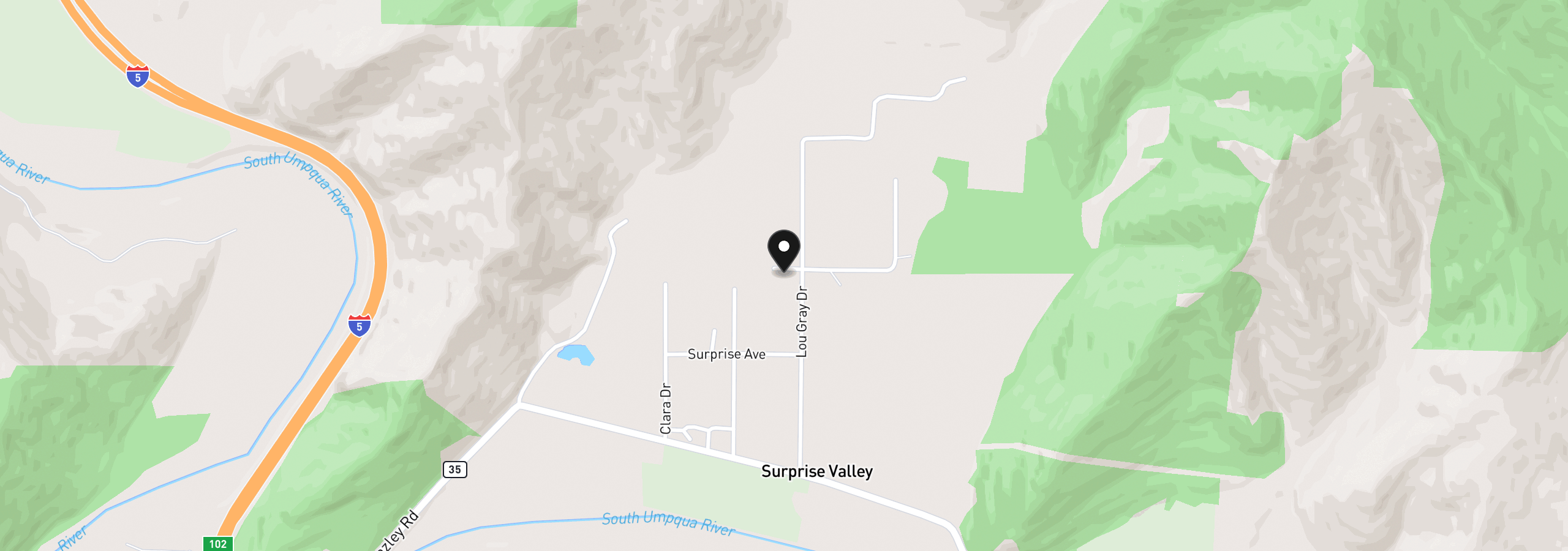 Map showing the location of 464 Lou Gray Dr, Myrtle Creek, OR 97457