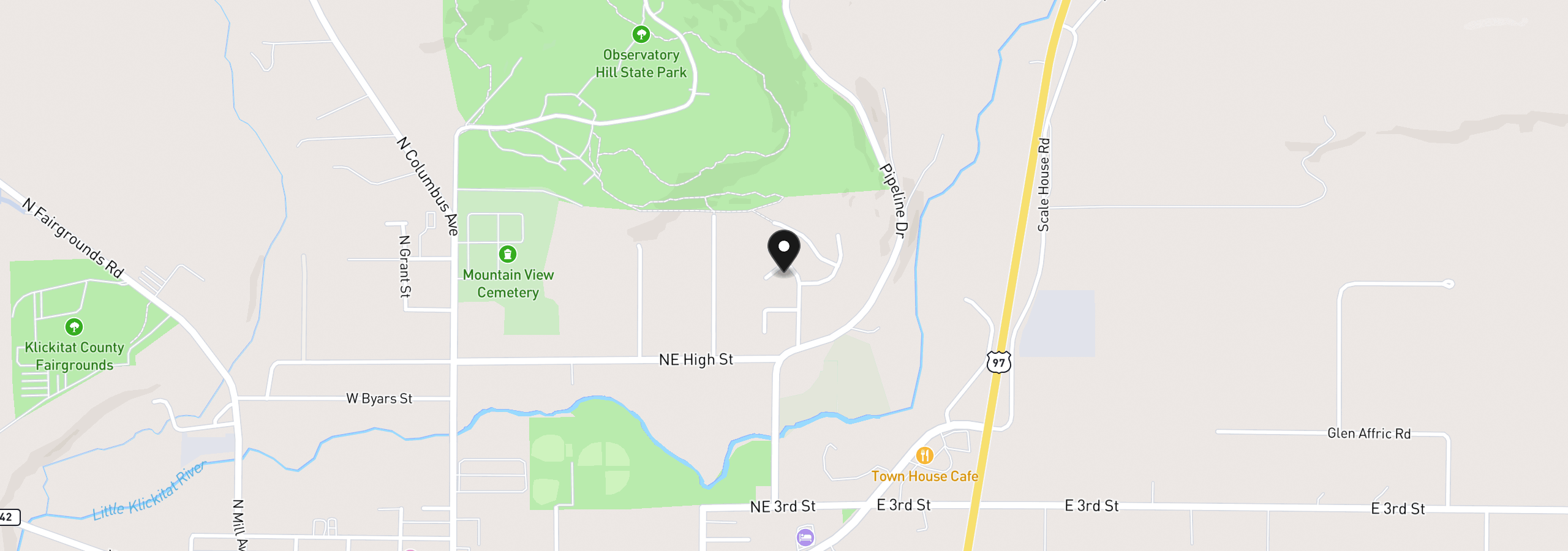 Map showing the location of Glover St, Goldendale, Wa 98620