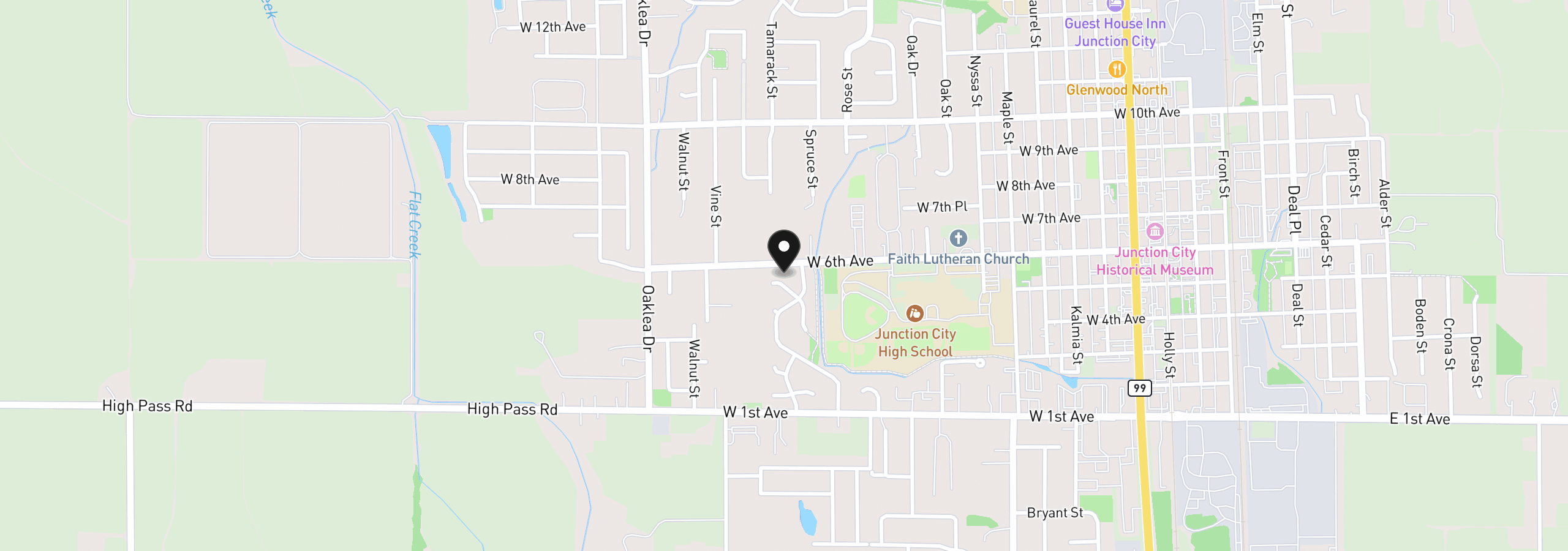 Map showing the location of 513 Tracy Pl, Junction City, OR 97448