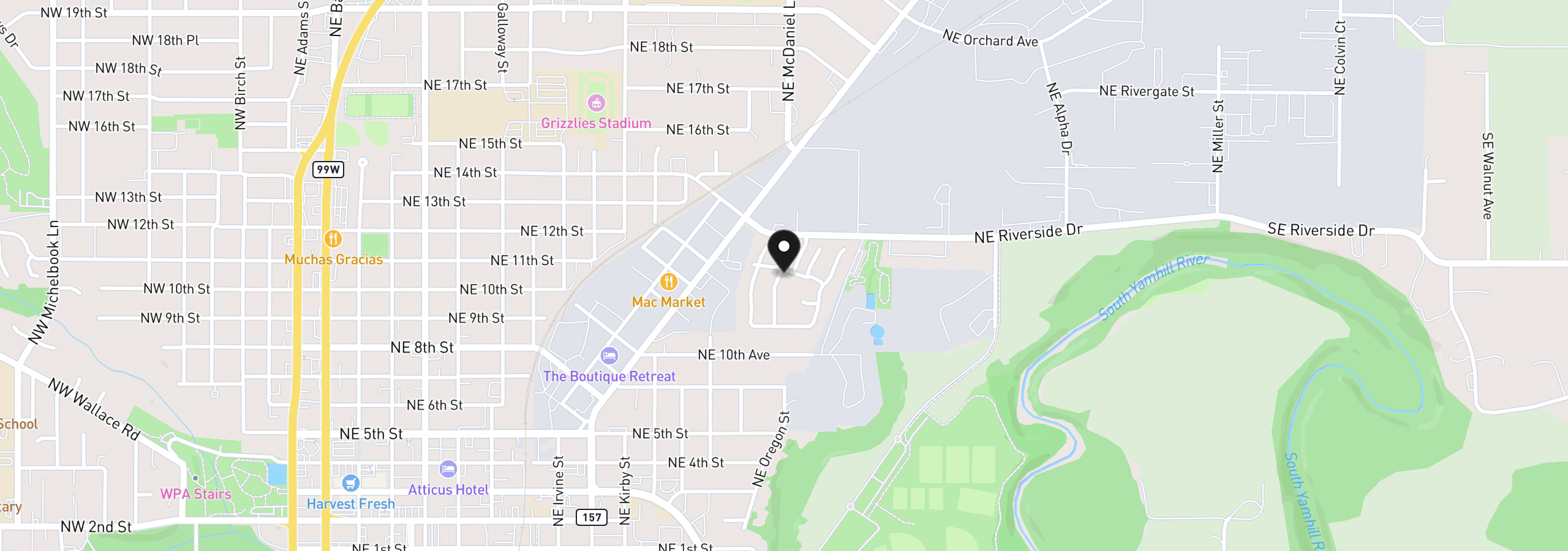 Map showing the location of 1602 NE Riverside Dr 67, McMinnville, OR 97128