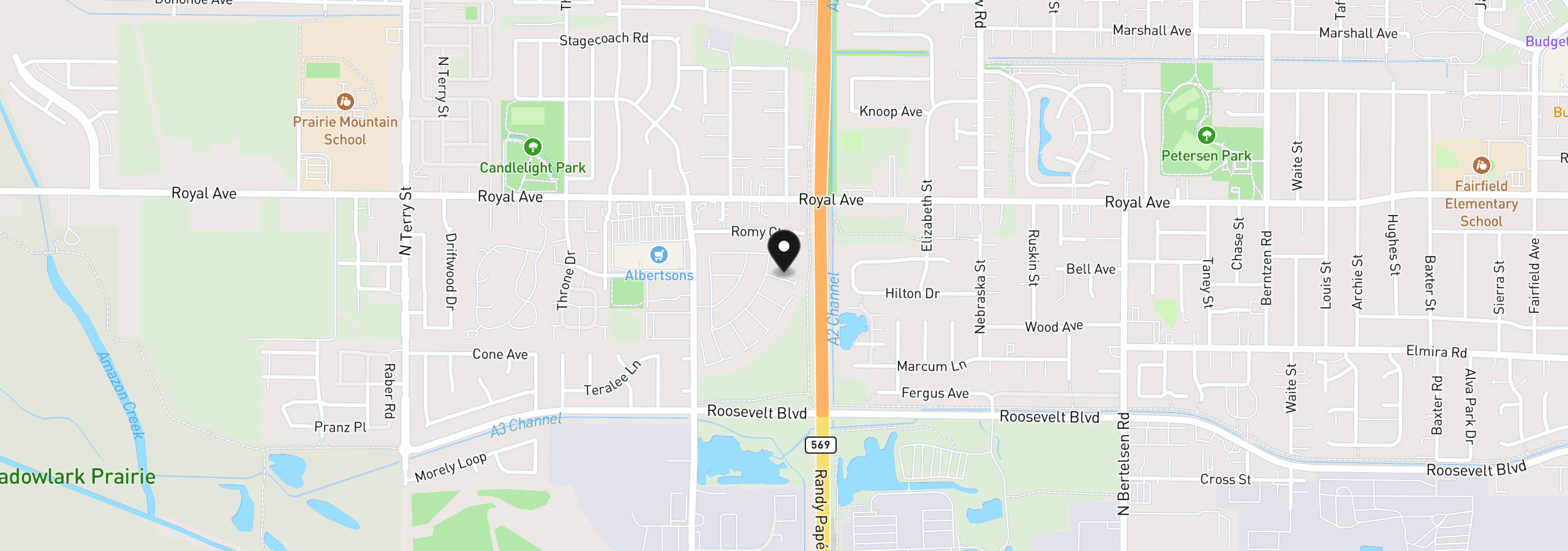 Map showing the location of 555 N Danebo Ave 83, Eugene, OR 97402